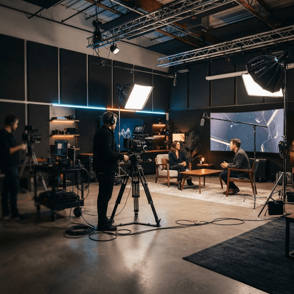 Main film studio with professional lighting